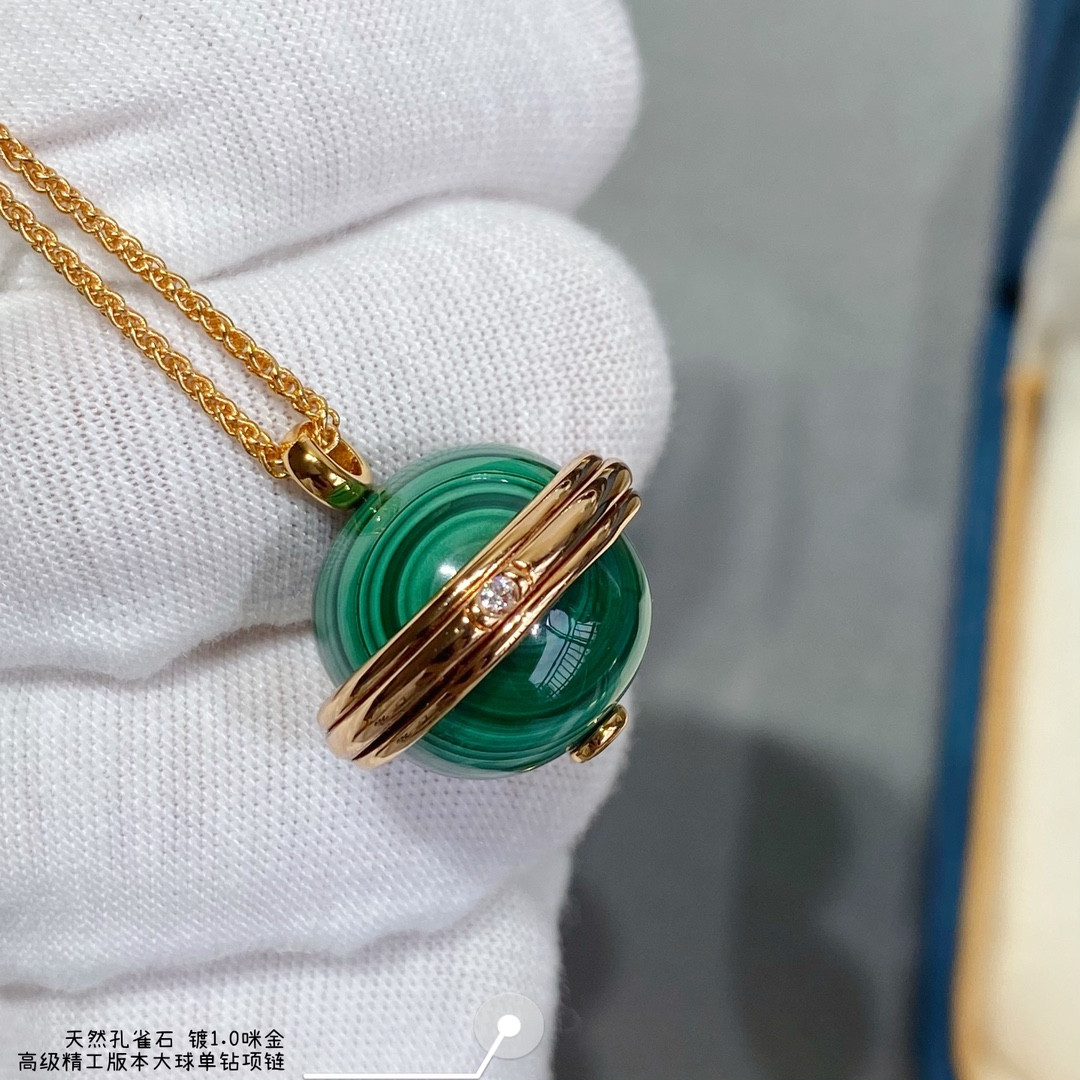 Piaget single D1am0nd natural malachite large ball Necklace