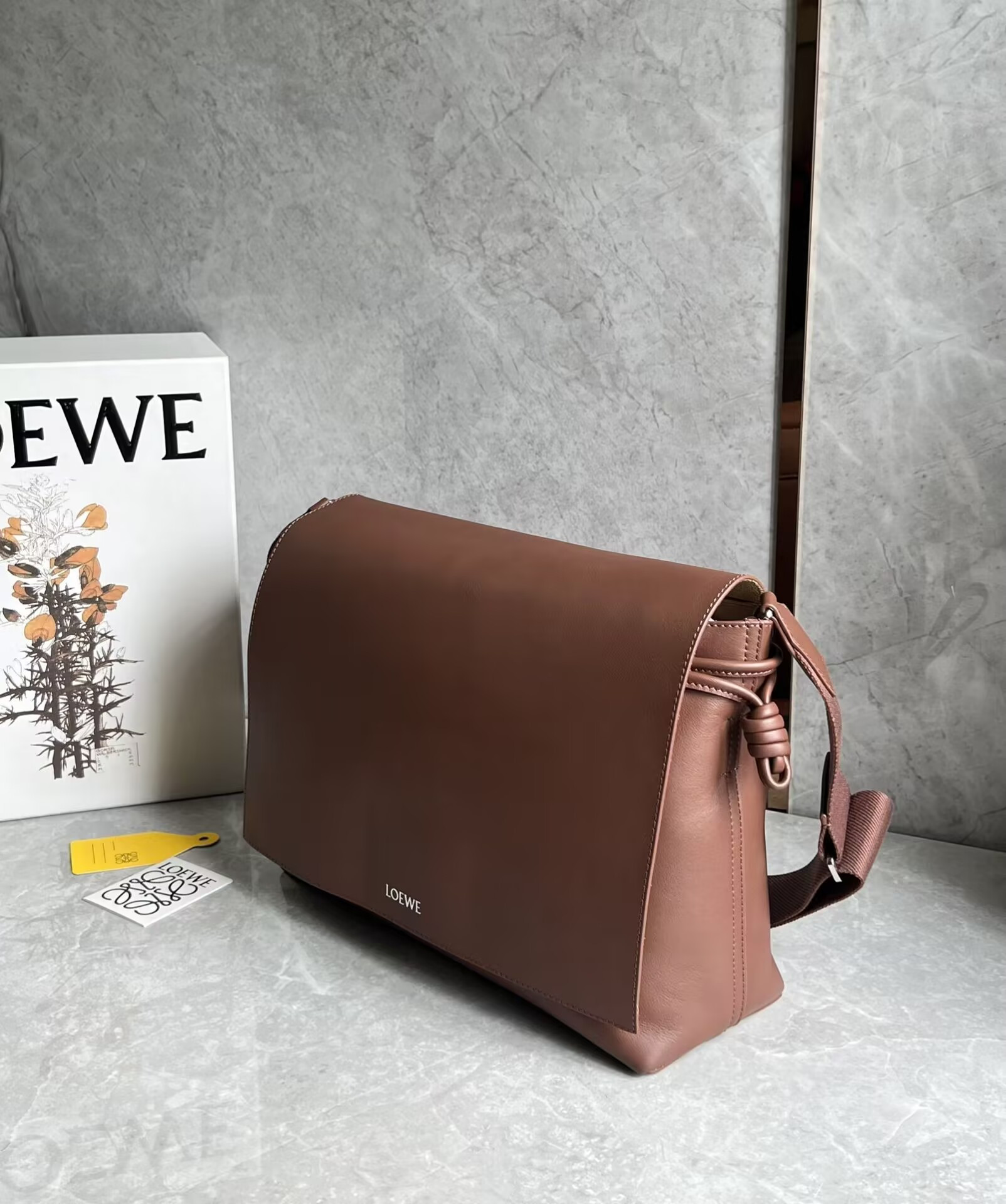 L0ew* Flamenco satchel in shiny S*pple calfskin 34x12x24cm