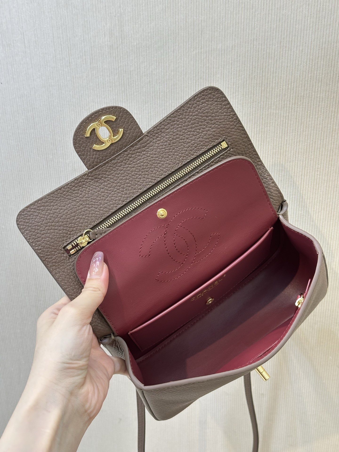 Ch**el Mini Flap Bag Light Gold Hardware AS6573 13x20x6cm
