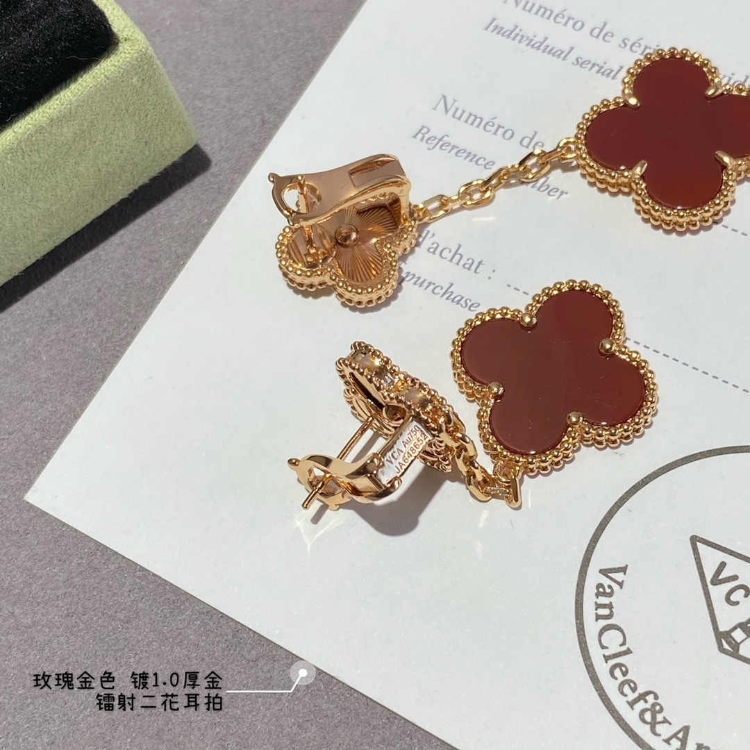 V*n Cl**f & Arpels laser red Two Flowers Earrings