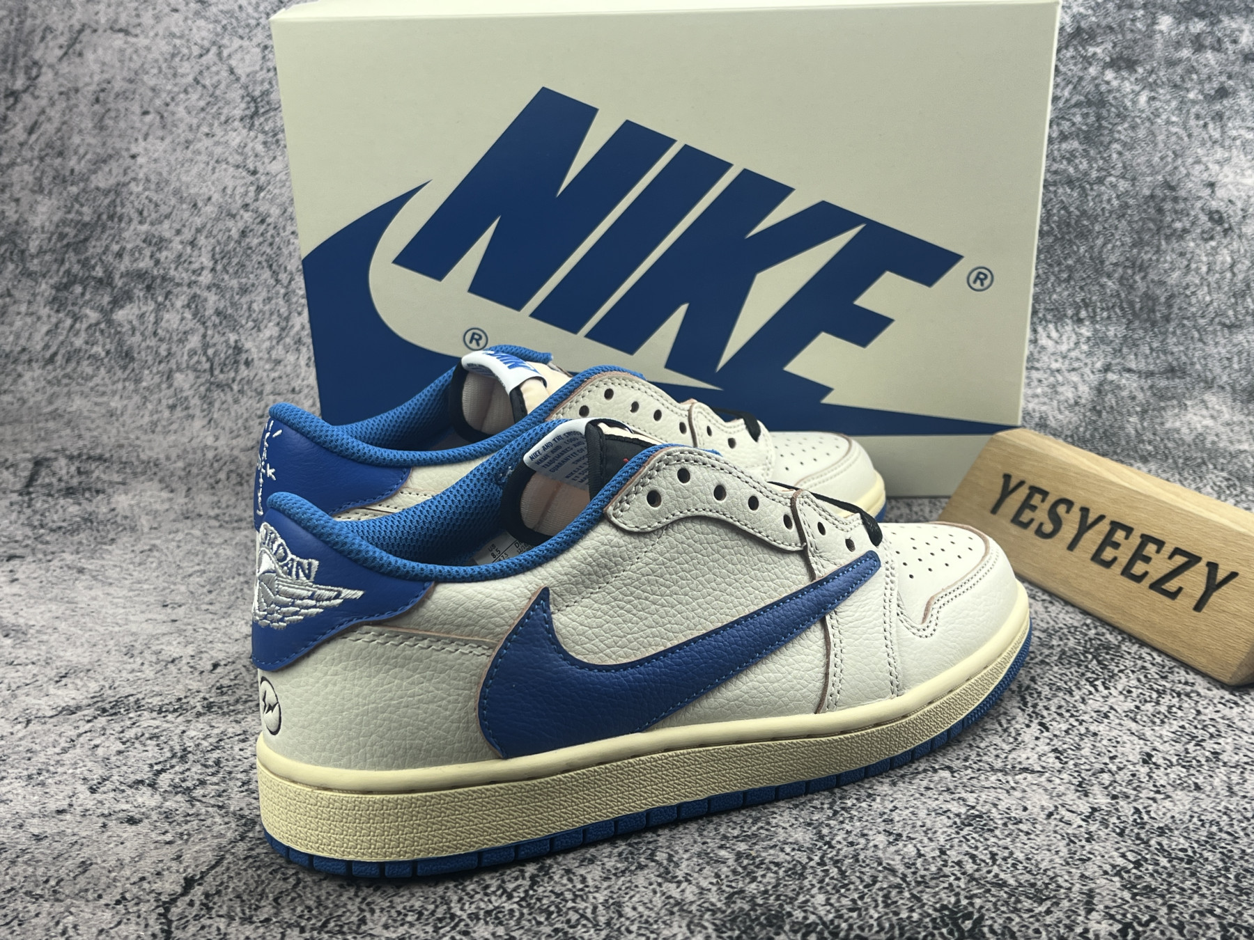 UA Air Jordan 1 Retro Low OG SP Fragment x Travis Scott Sail Military Blue
