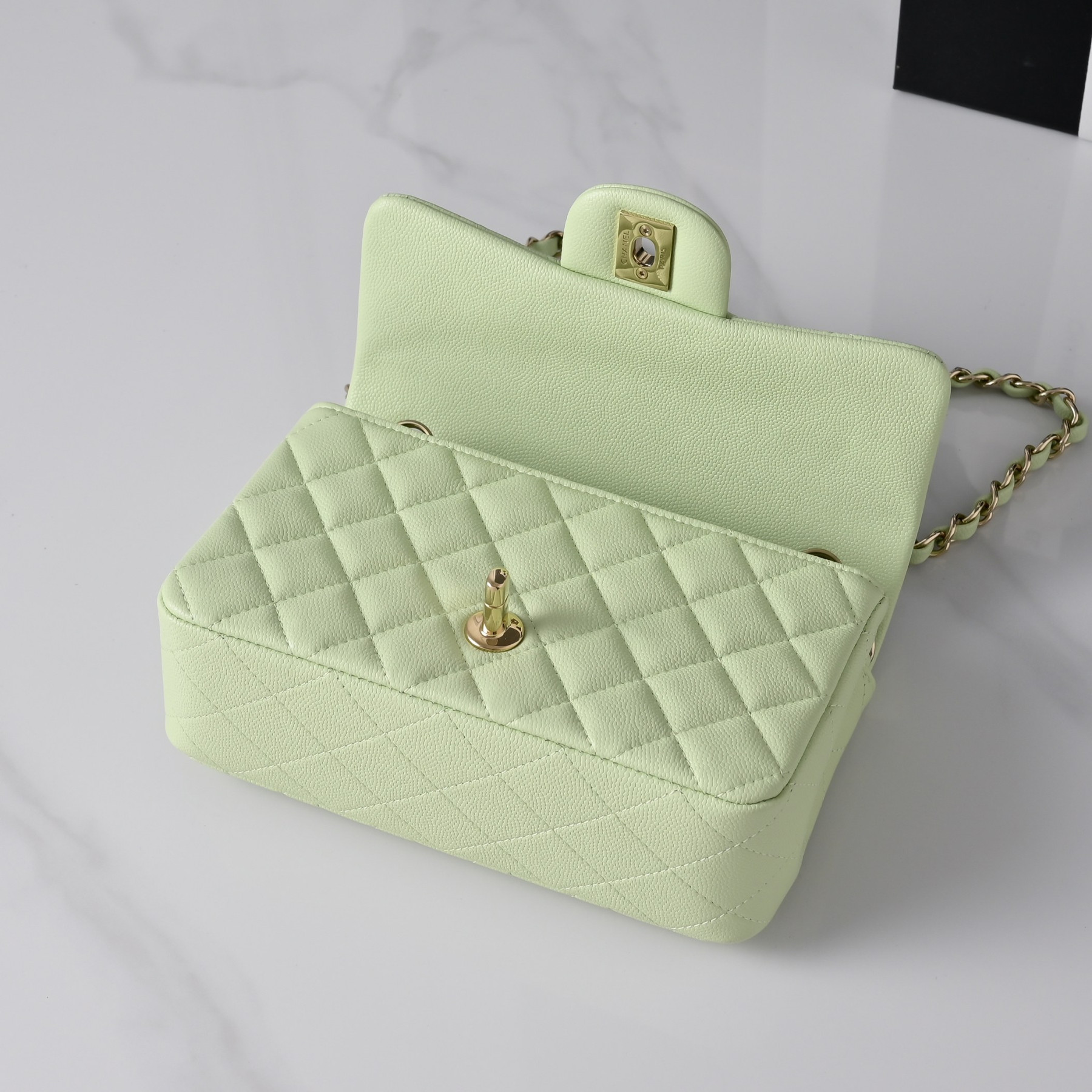 Ch**el Mini Flap Bag Caviar Leather with Light Gold Hardware A69900 20x12x6cm