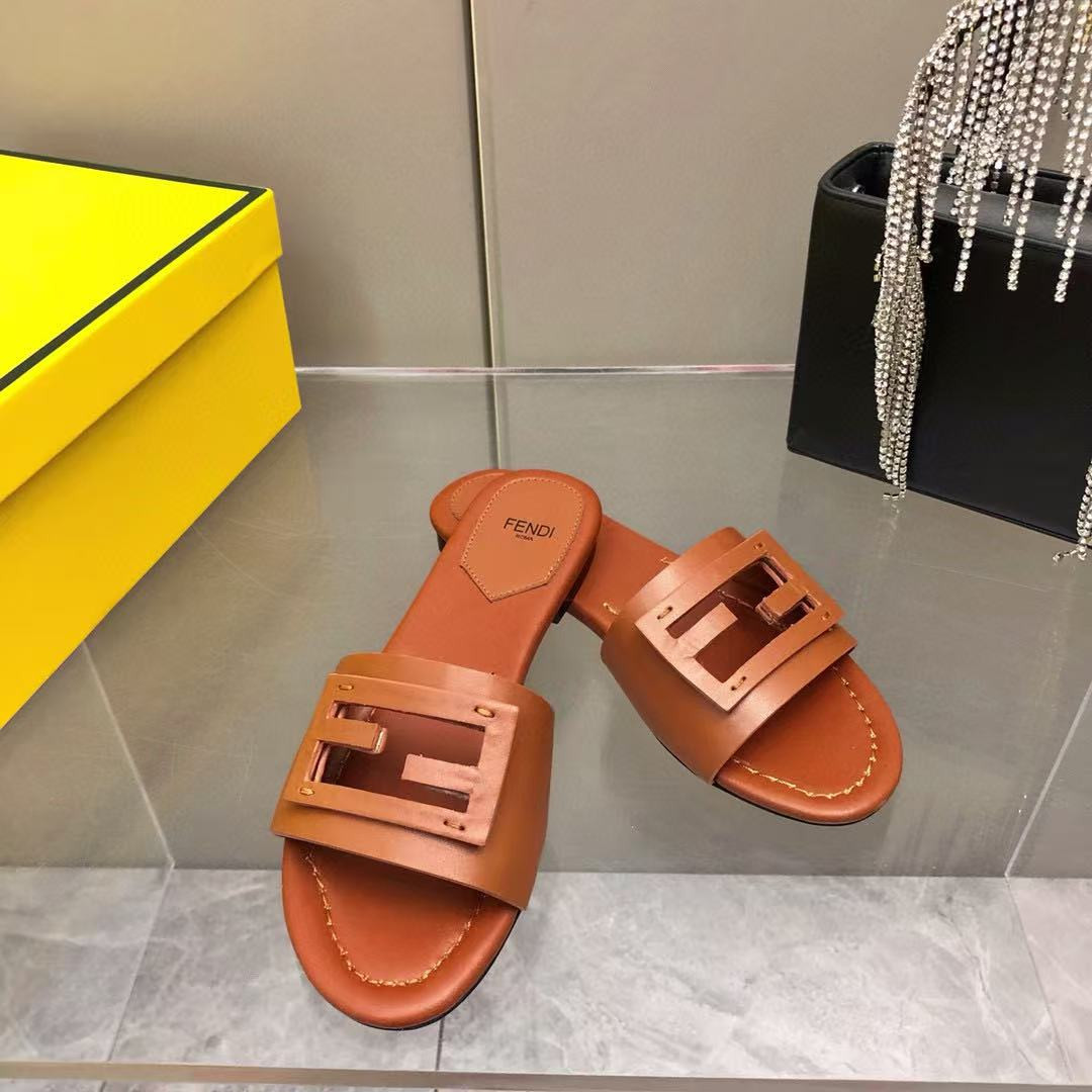 UA F**di Baguette Brown Leather Slides