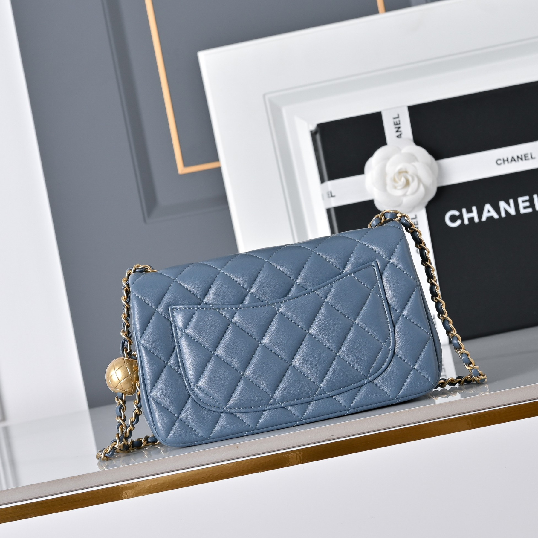 Ch**el Flap Bag Misty Blue AS1787 20x13x7cm
