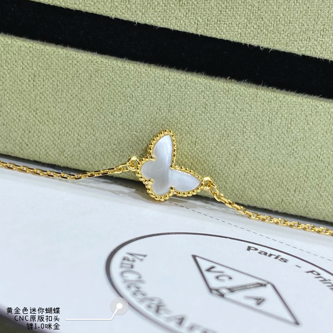 V*n Cl**f & Arpels White Mother-of-Pearl Mini Butterfly Bracelet