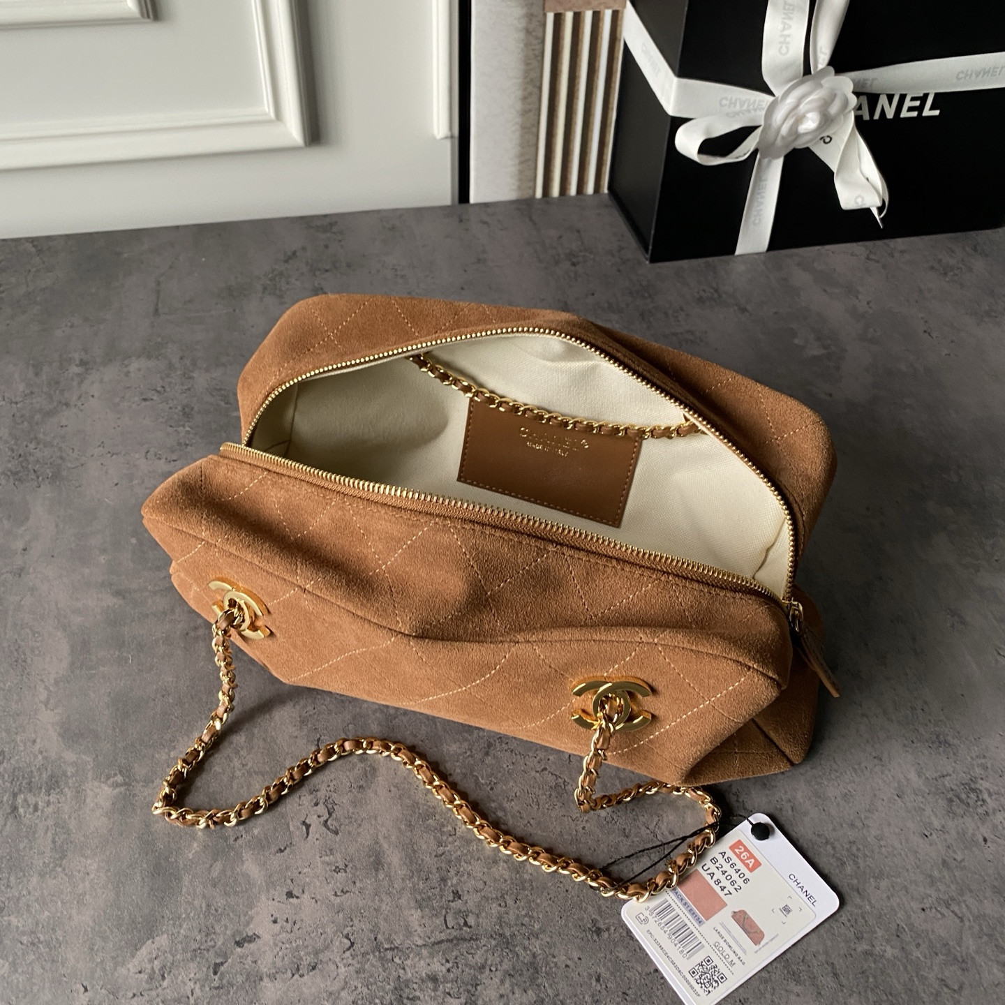Ch**el Suede Roller Bag AS6406 32x15x8cm