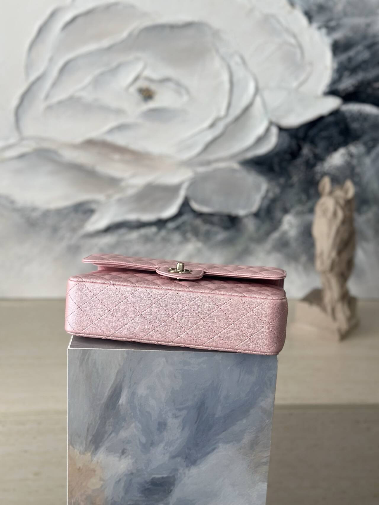 Ch**el Flap Bag Pearlescent Pink AS1112 25.5x15x6cm