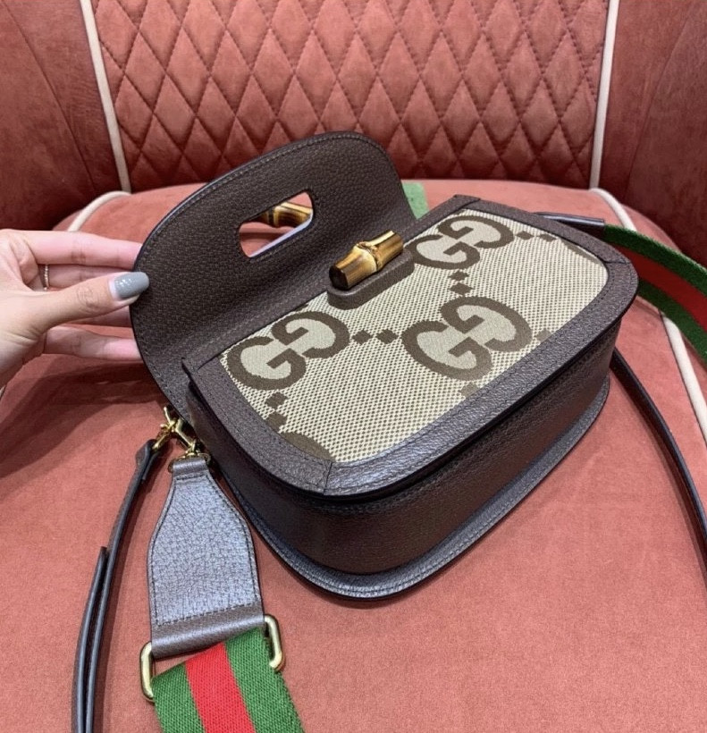 Gvc*1 Small Bamboo Handbag with S*per Double G Pattern