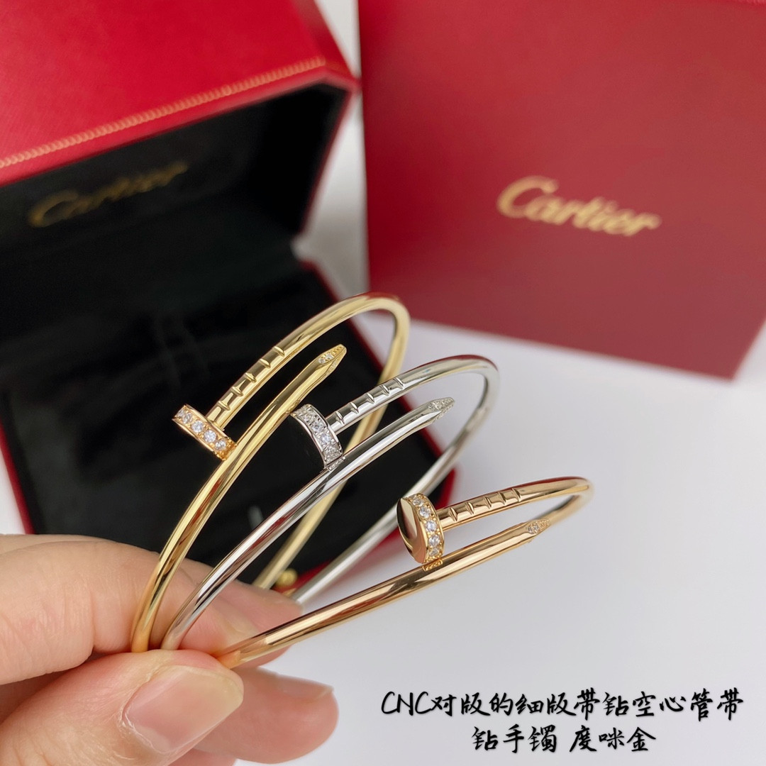 Ca*t1er thin version with D1am0nd hollow tube nail Bracelet