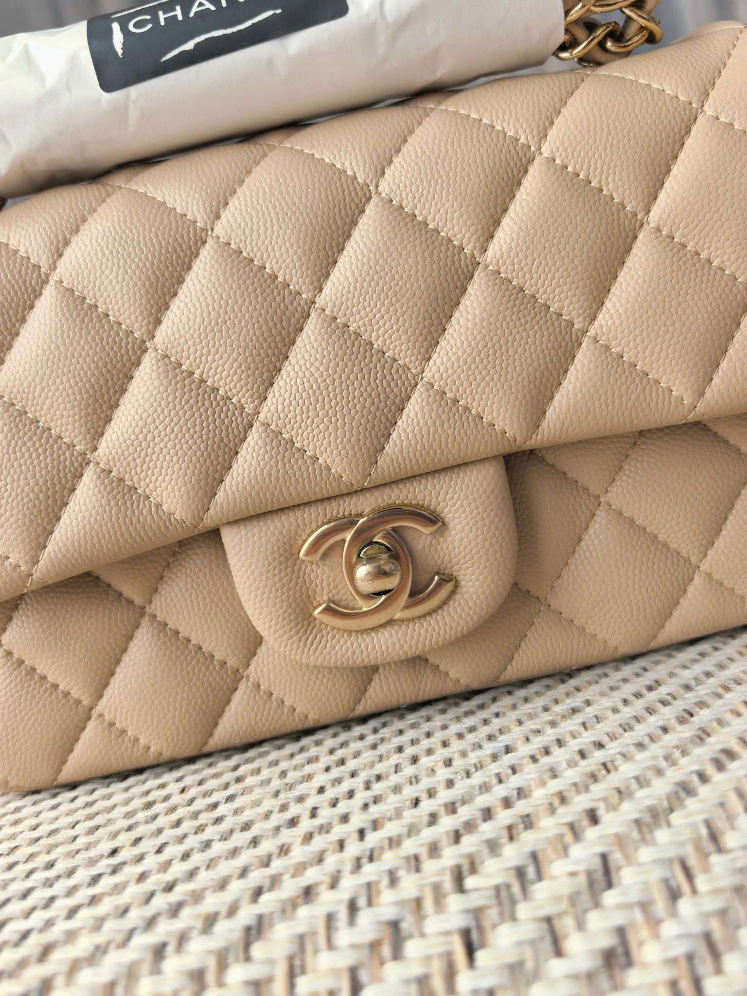 Ch**el Mini Flap Bag A69900 Milky Tea Color Light Gold Hardware 20x12x6cm