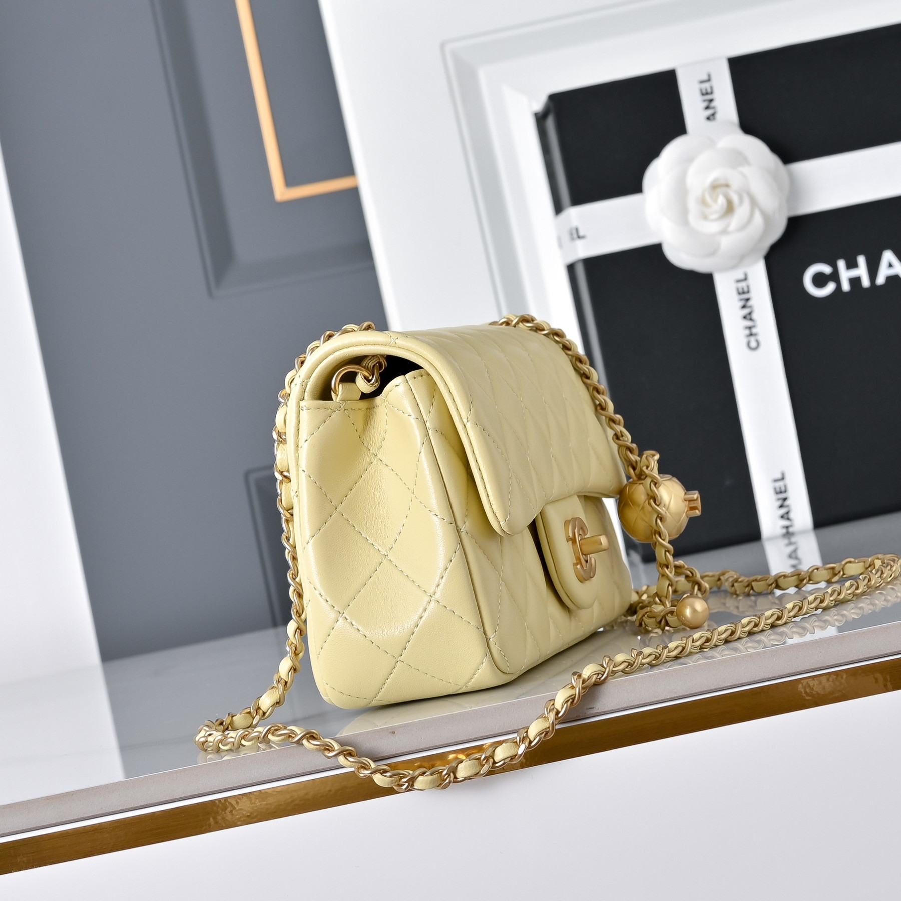 Ch**el Flap Bag Butter Yellow AS1787 20x13x7cm