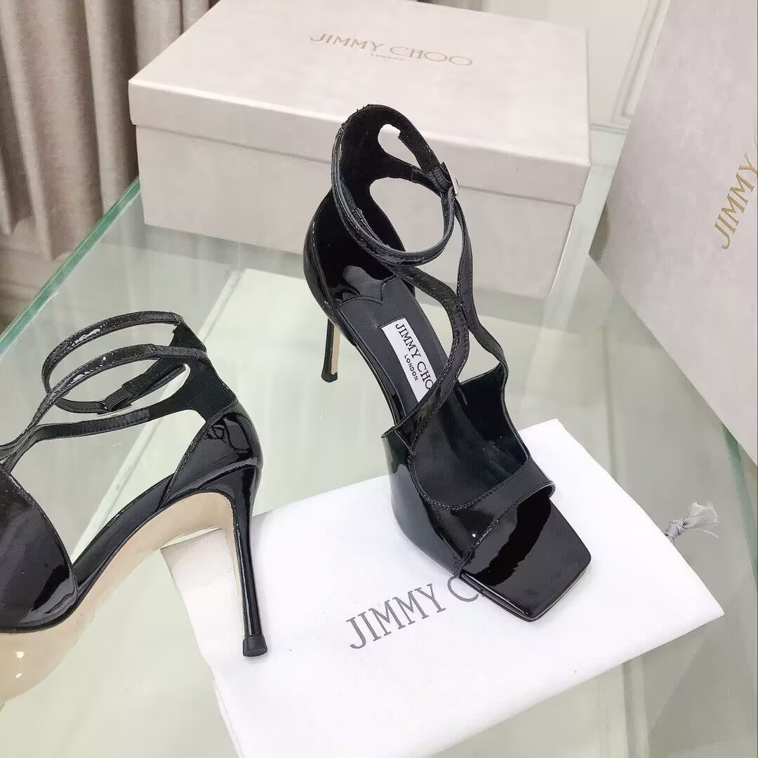UA J1m*y Ch00 Azia patent leather high-heeled sandals 8.5cm Heel