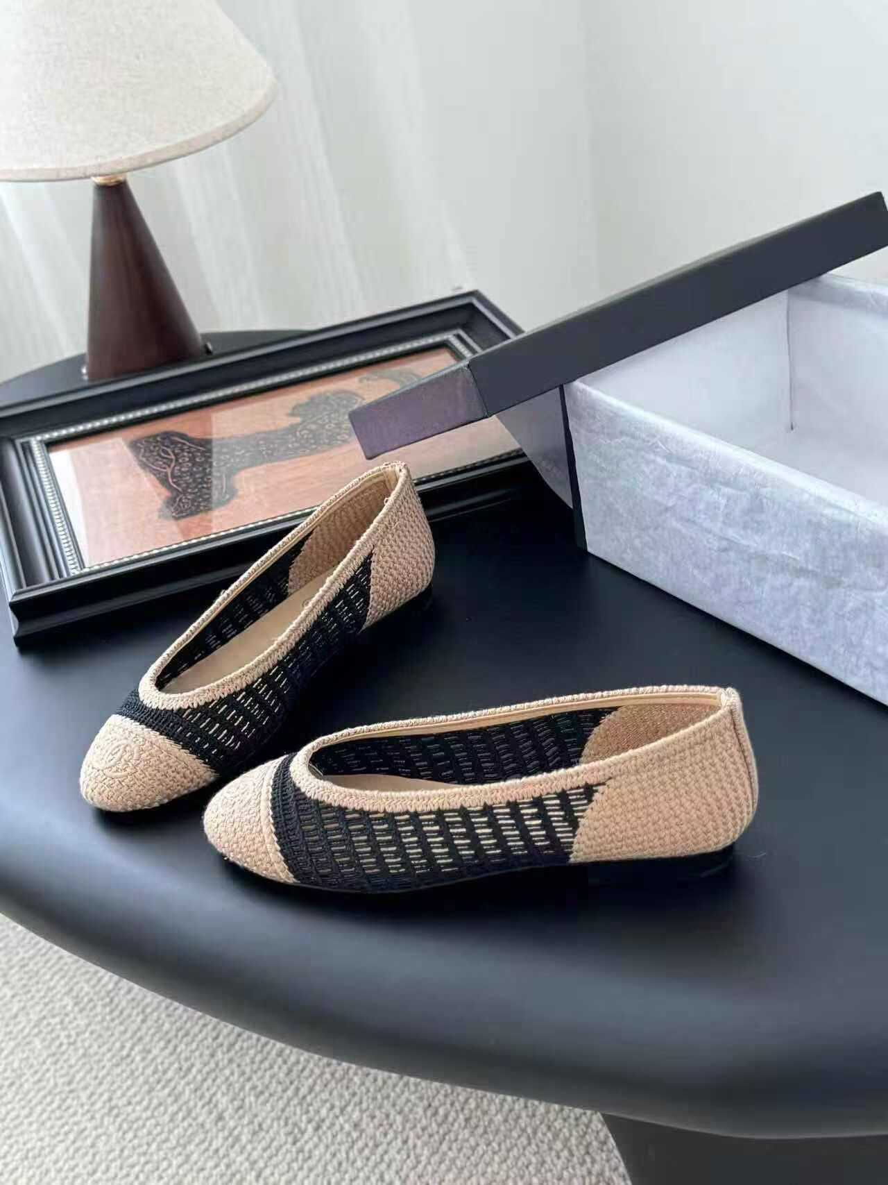 UA Ch**el Raffia Cap Toe Ballet Flats