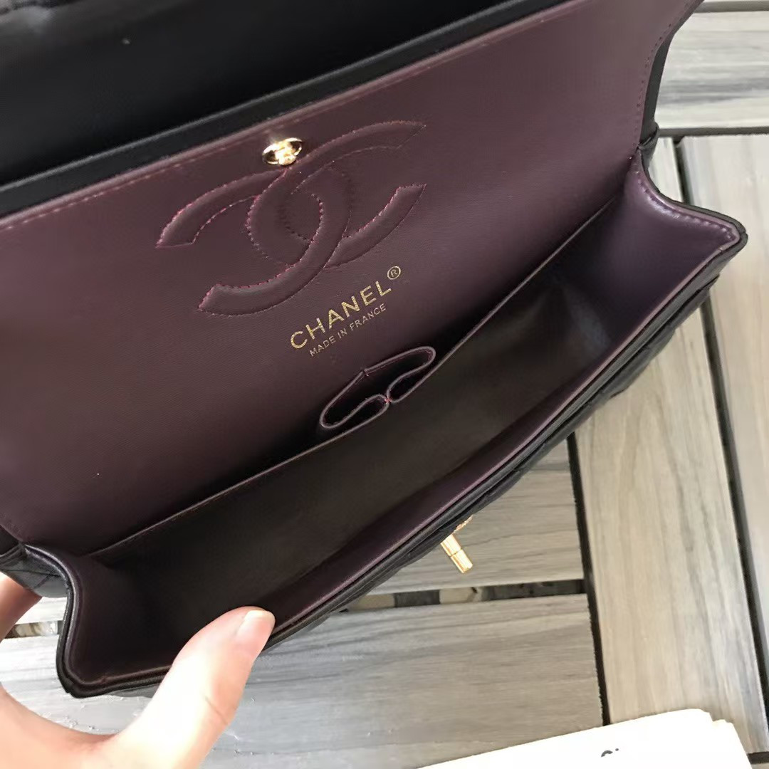 Ch**el SMALL CLASSIC HANDBAG Gold  Metal Black 14.5×23×6cm