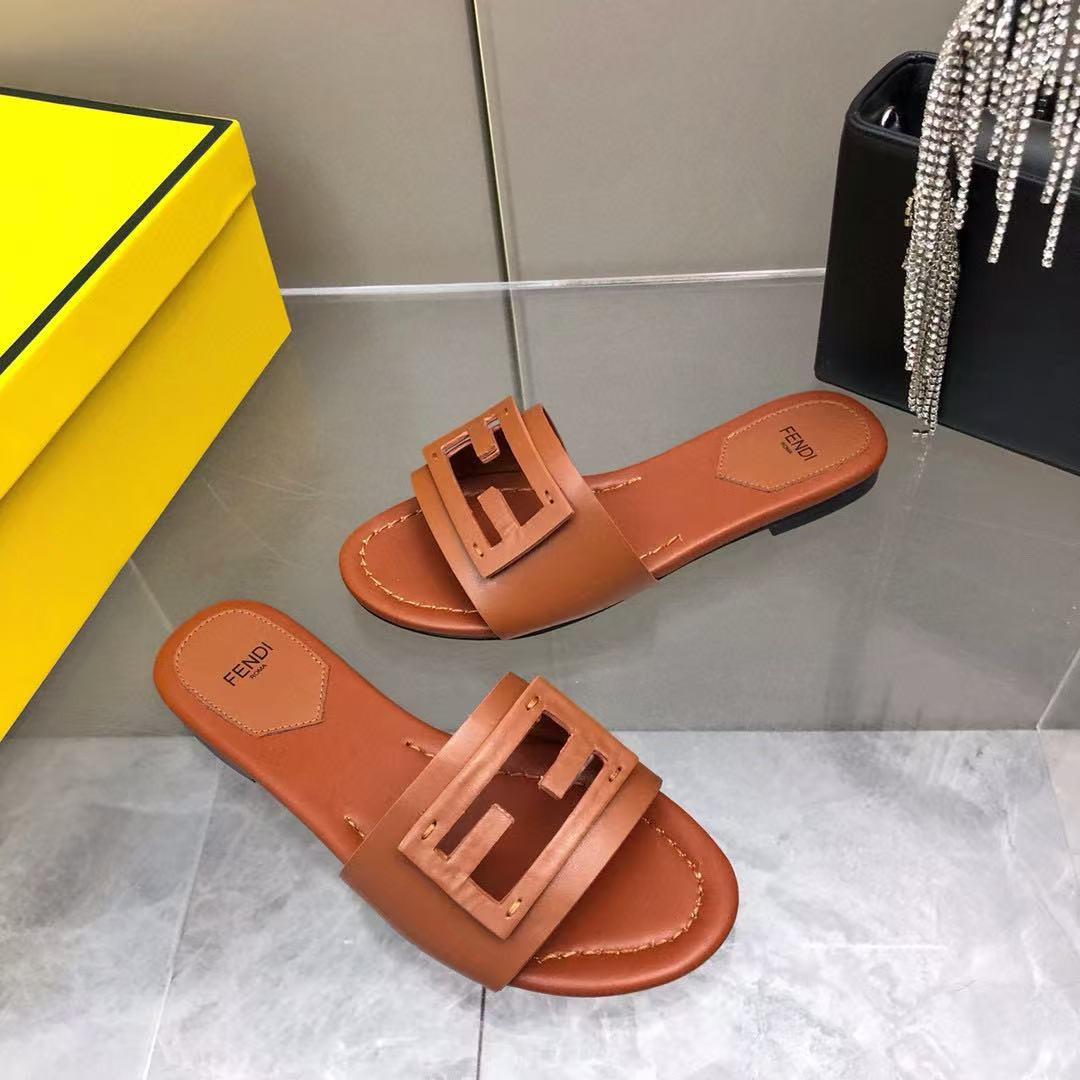 UA F**di Baguette Brown Leather Slides