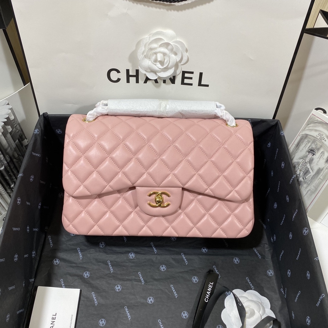 Ch**el CLASSIC FLAP JUMBO 30CM CF PINK GOLD 7.6 × 11.7 × 3.9 in