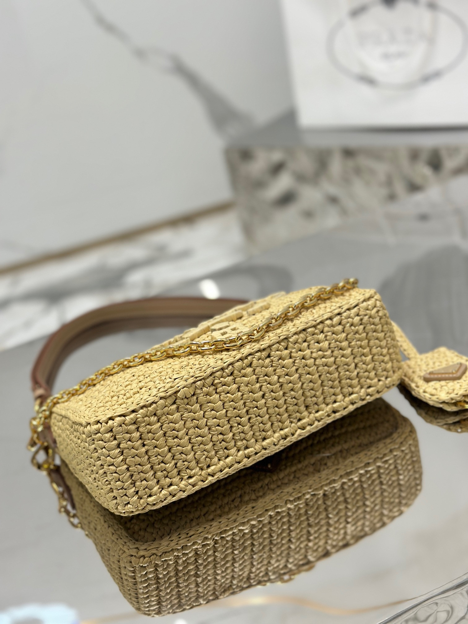 Pra*a Re-edition crochet mini-bag Color Natural