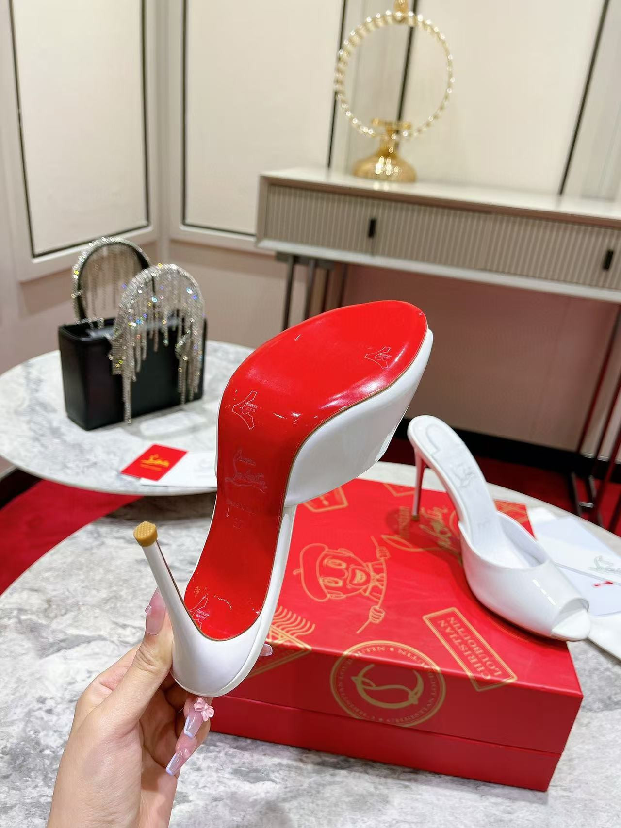 UA Chr1st1an Louboutin Bridal Me Dolly Patent Leather Mules