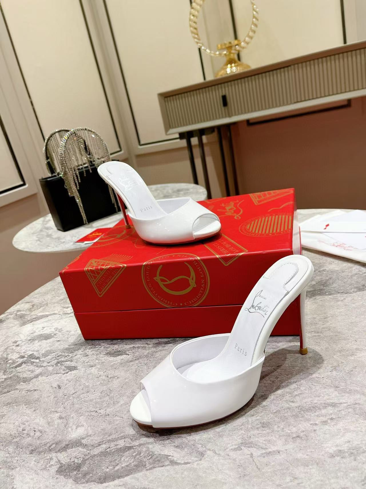 UA Chr1st1an Louboutin Bridal Me Dolly Patent Leather Mules