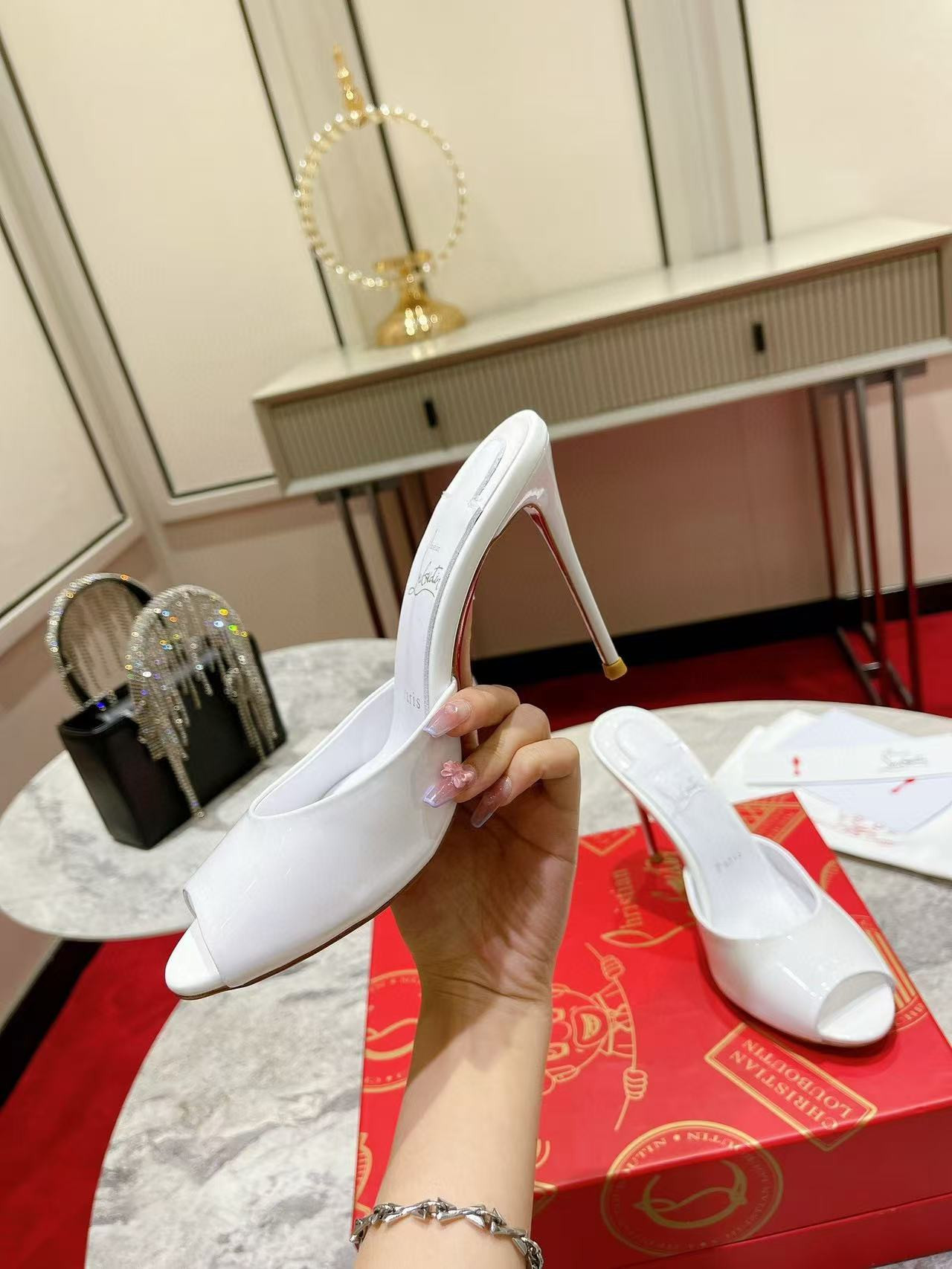 UA Chr1st1an Louboutin Bridal Me Dolly Patent Leather Mules