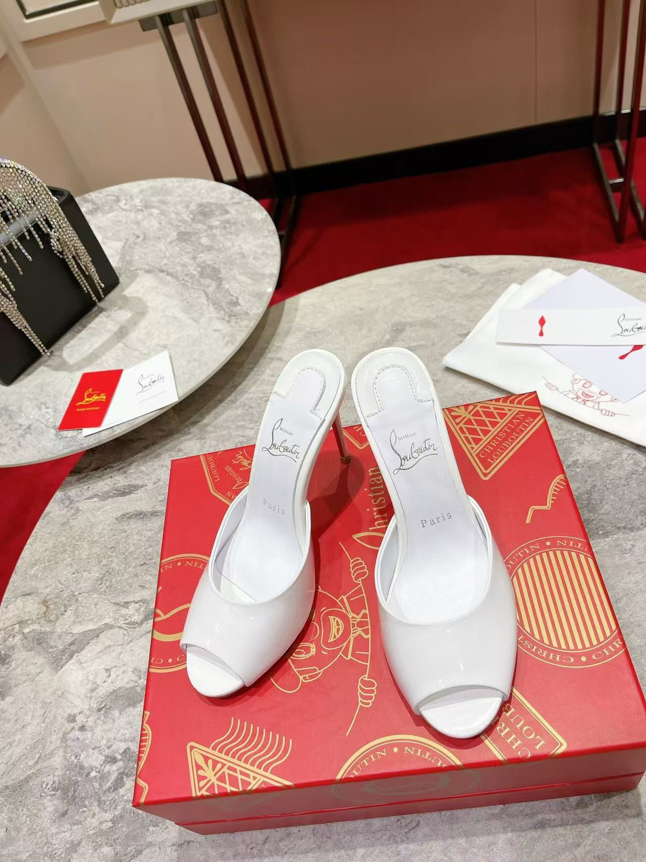 UA Chr1st1an Louboutin Bridal Me Dolly Patent Leather Mules