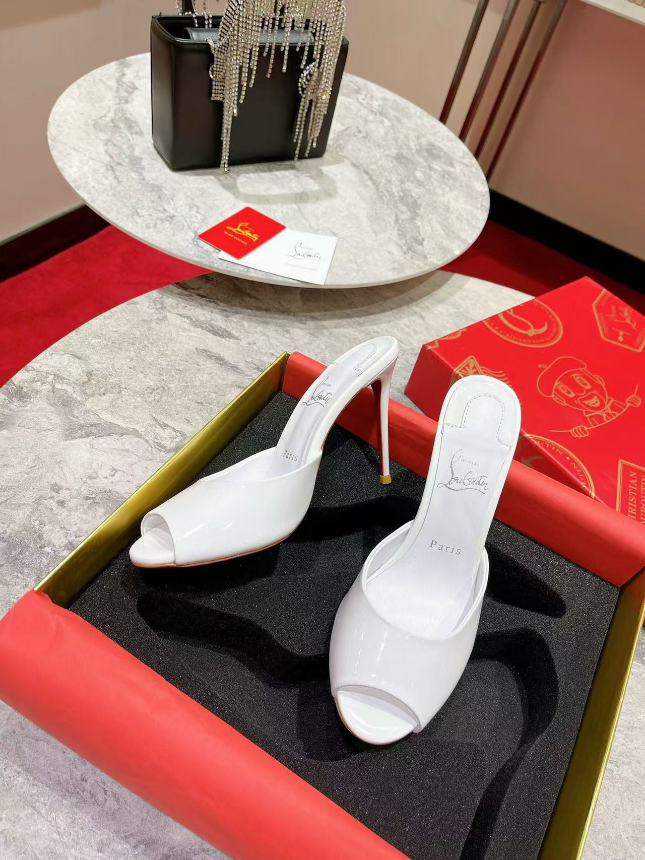 UA Chr1st1an Louboutin Bridal Me Dolly Patent Leather Mules