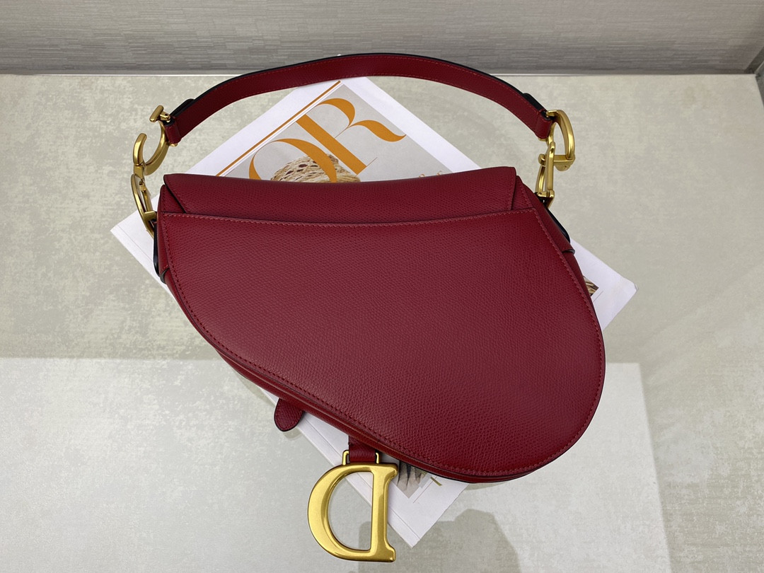 D10r Saddle Bag Amaryllis Red Grained Calfskin 25.5x20x6.5cm