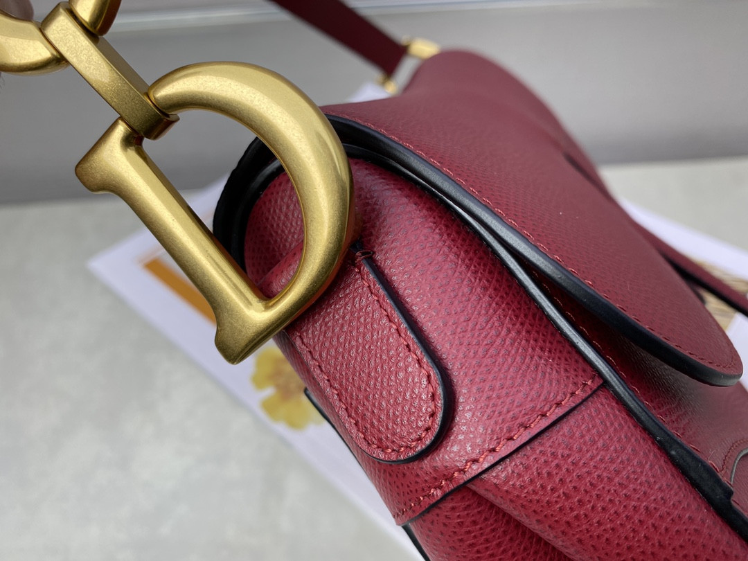 D10r Saddle Bag Amaryllis Red Grained Calfskin 25.5x20x6.5cm