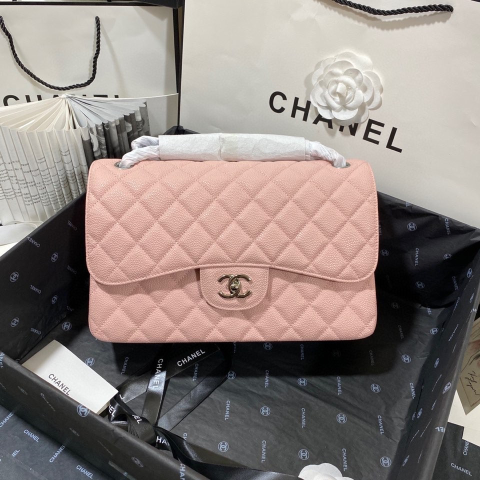 Ch**el Classic Flap Jumbo 30cm CF Pink Silver 7.6 × 11.7 × 3.9 in