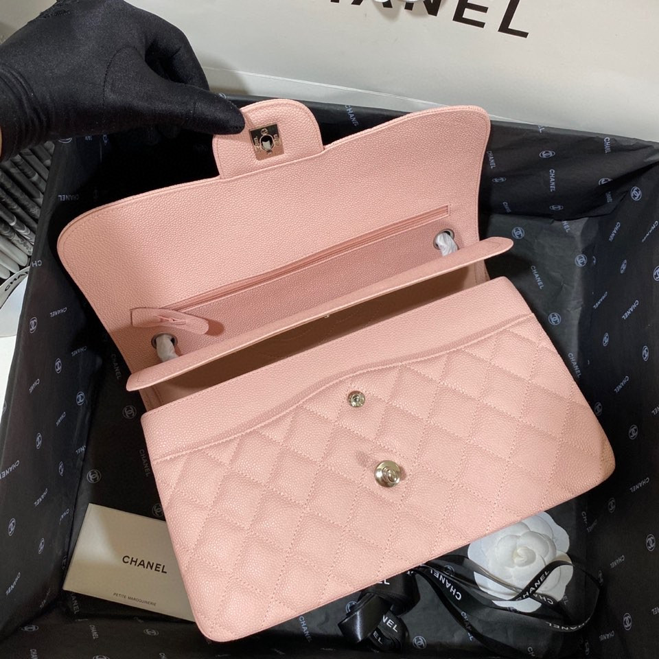 Ch**el Classic Flap Jumbo 30cm CF Pink Silver 7.6 × 11.7 × 3.9 in