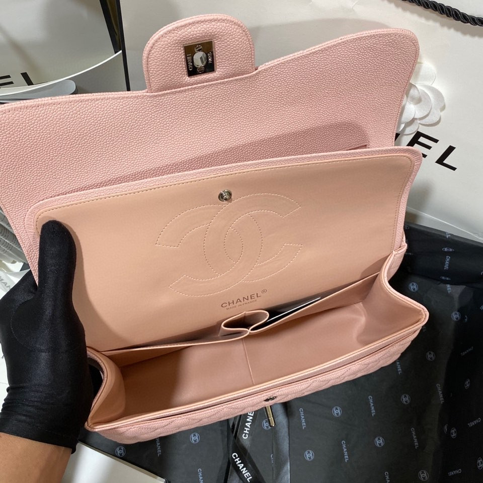 Ch**el Classic Flap Jumbo 30cm CF Pink Silver 7.6 × 11.7 × 3.9 in
