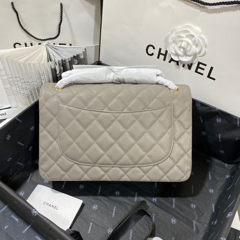 Ch**el Classic Flap Jumbo 30cm CF Grey Gold 7.6 × 11.7 × 3.9 in