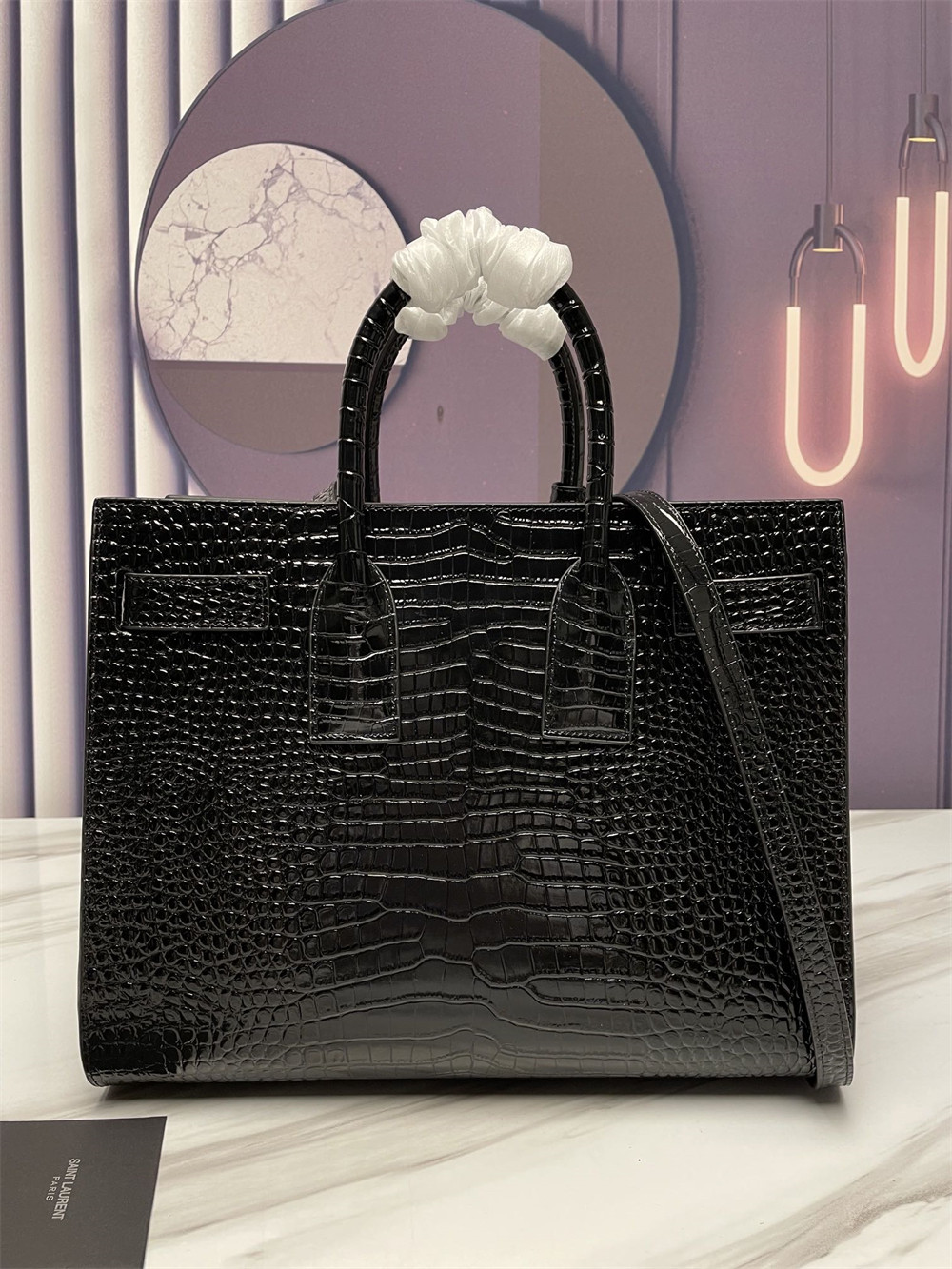 Y51 SAC DE JOUR SMALL IN CROCODILE EMBOSSED LEATHER