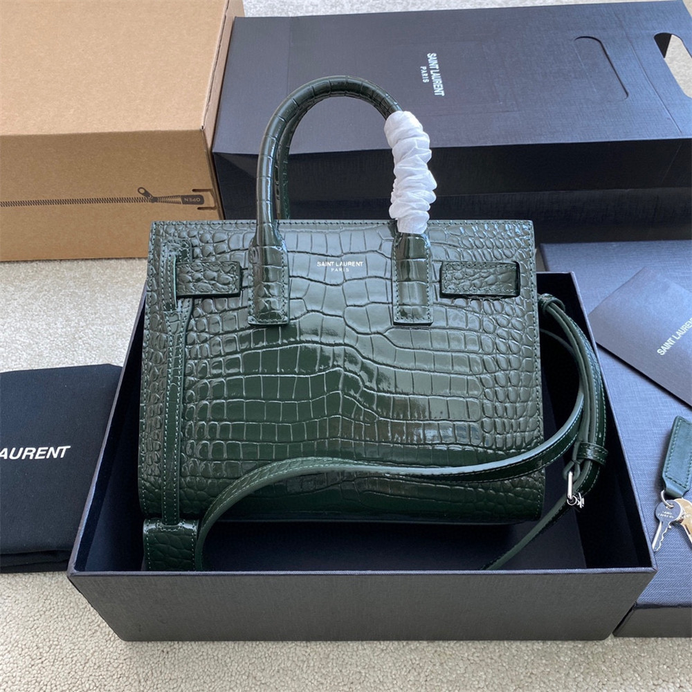 Y51 SAC DE JOUR NANO IN CROCODILE EMBOSSED LEATHER GREEN 8.6 X 6.8 X 3.5 INCHES