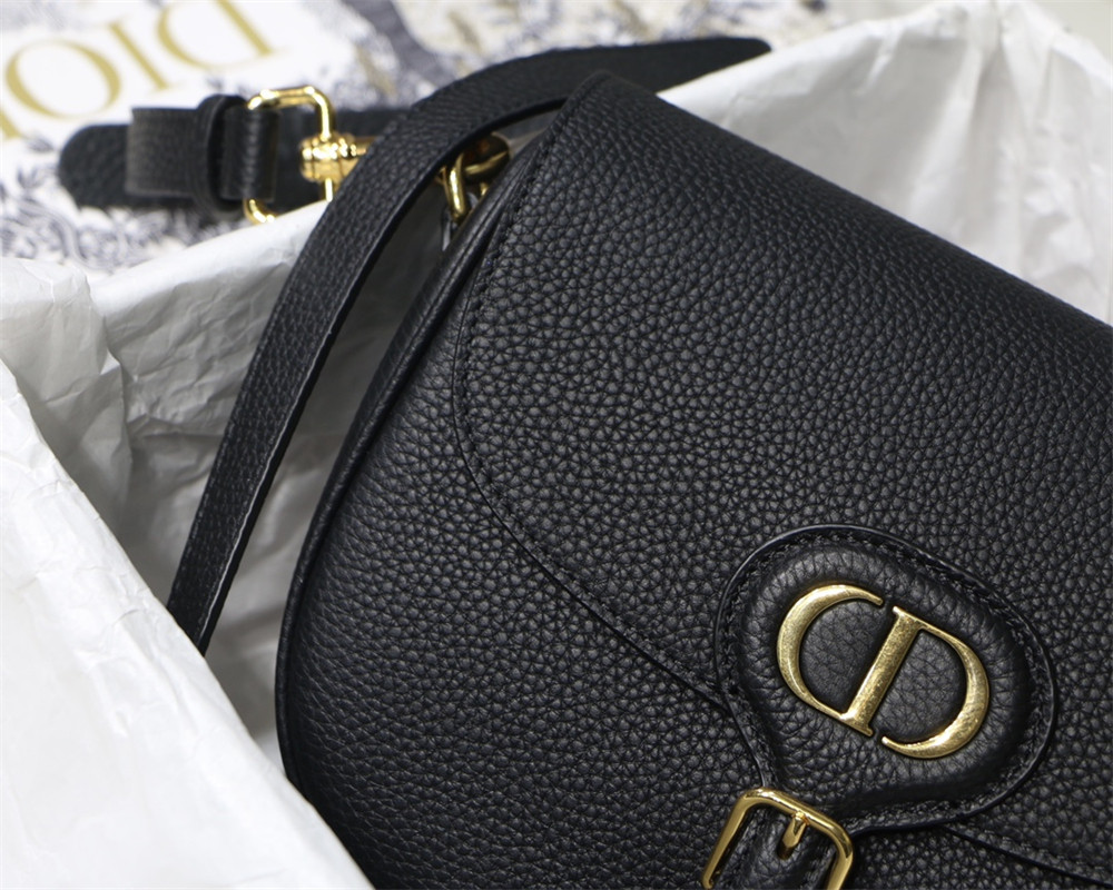 MEDIUM D10r BOBBY BAG Black Grained Calfskin