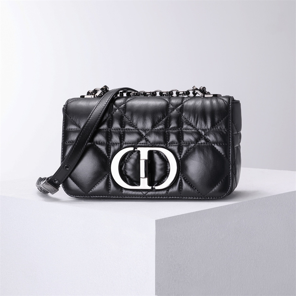 D10r CARO BAG Black S*pple Cannage Calfskin With Silver Hardware 20x12x7cm