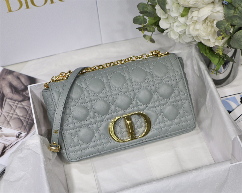 MEDIUM D10r CARO BAG Ethereal Gray S*pple Cannage Calfskin 25.5 x 15.5 x 8 cm