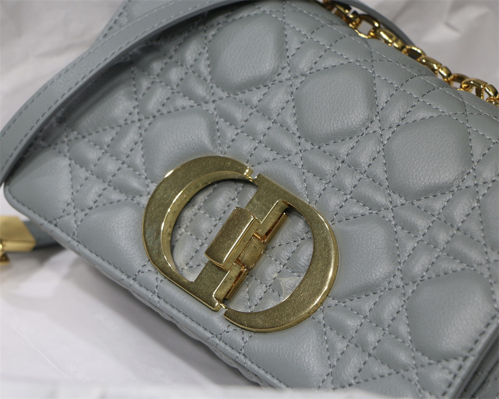 SMALL D10r CARO BAG Stone Gray S*pple Cannage Calfskin 20 x 12 x 7 cm