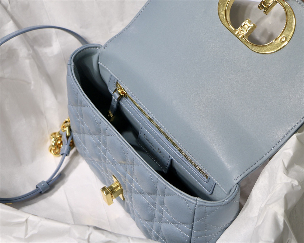 SMALL D10r CARO BAG Light Blue S*pple Cannage Calfskin 20 x 12 x 7 cm