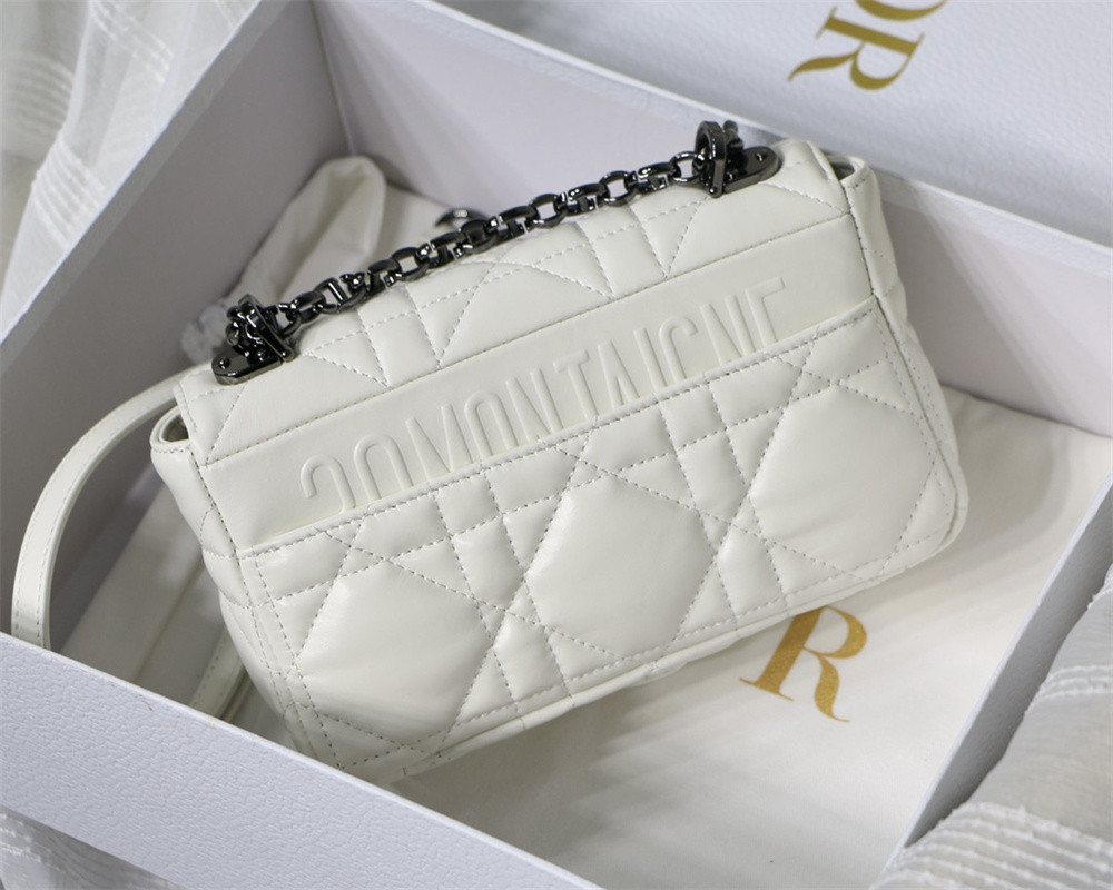 SMALL D10r CARO BAG Ivory S*pple Cannage Calfskin With Silver Hardware 20 x 12 x 7 cm
