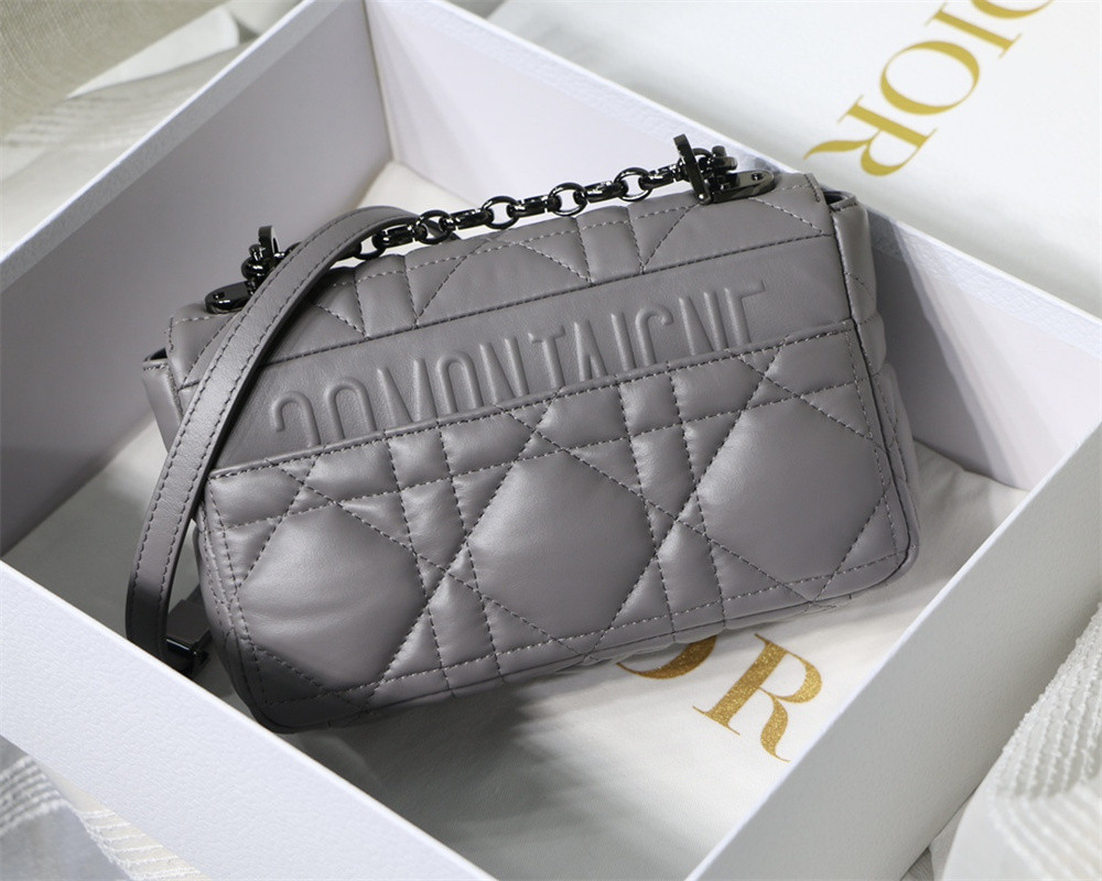 SMALL D10r CARO BAG Grey S*pple Cannage Calfskin With Silver Hardware 20 x 12 x 7 cm