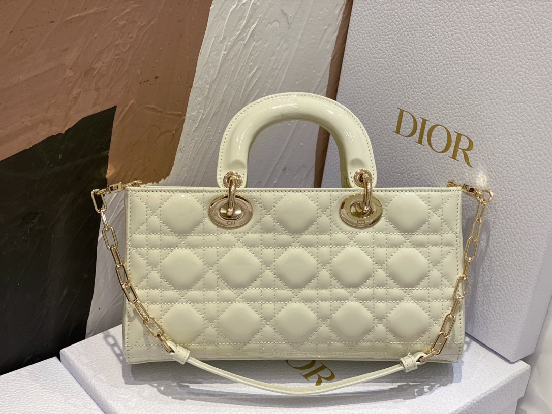 D10r SMALL LADY D-JOY BAG White Patent 26x6x14cm