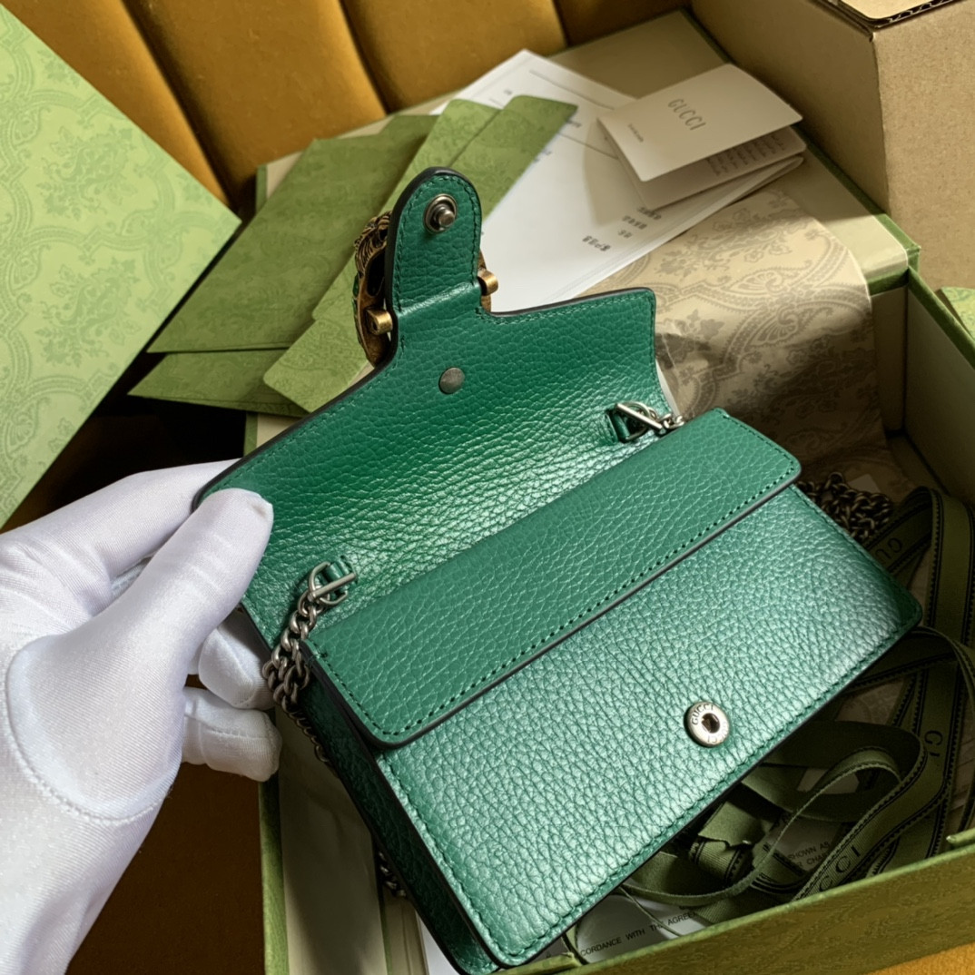Gvc*1 DIONYSUS LEATHER S*pER MINI BAG GREEN 6.5"Wx3.9"Hx1.6"D