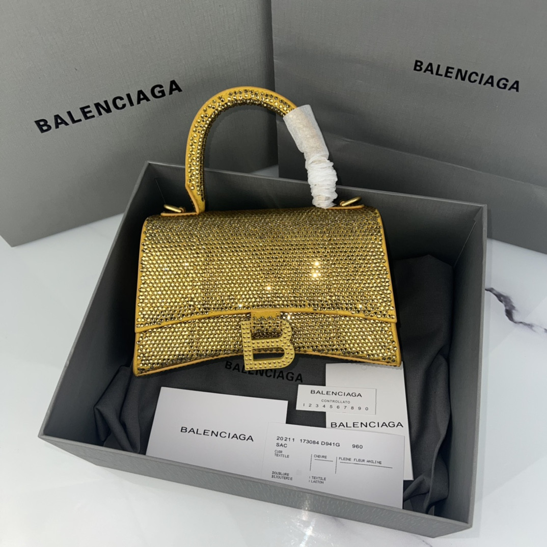 Ba1en*iaga WOMEN'S HOURGLASS MINI HANDBAG With Rhinestones Yellow L7.4 x H5.1 x W3.1 inch
