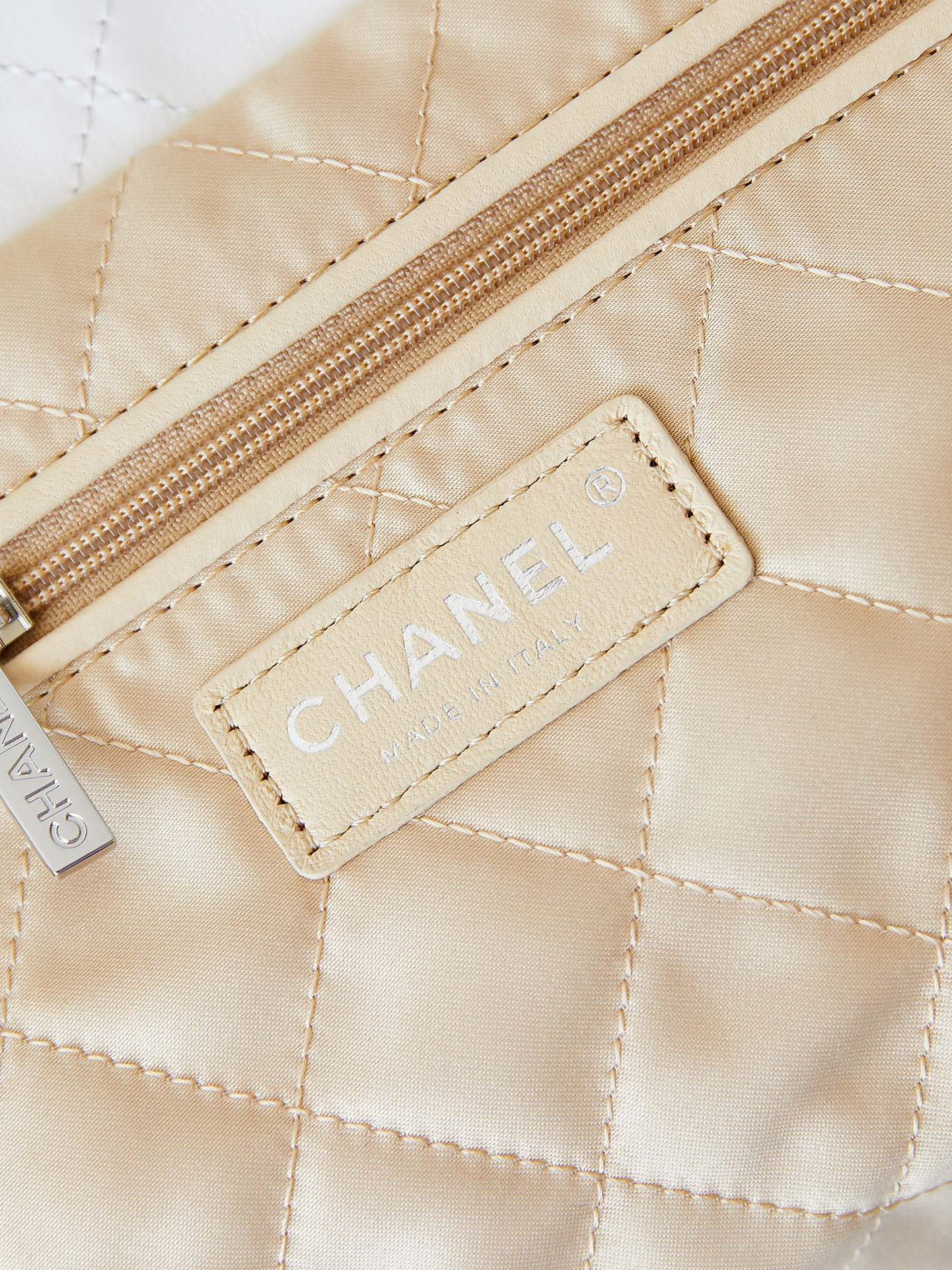 Ch**el 22 SMALL HANDBAG Shiny Calfskin & Rainbow Metal White 15.2×16.4×3.1 in