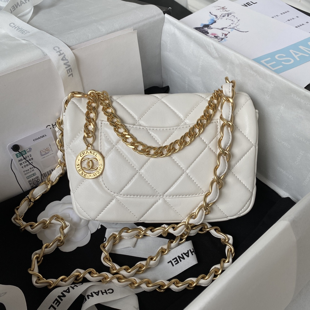 Ch**el MINI FLAP BAG WHITE 4.7 × 7.8 × 2.3 in
