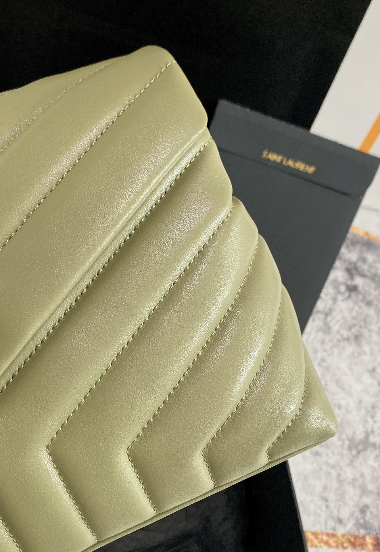 Y51 LOULOU SMALL IN QUILTED LEATHER GREEN 9 X 6.1 X 3.3 INCHES