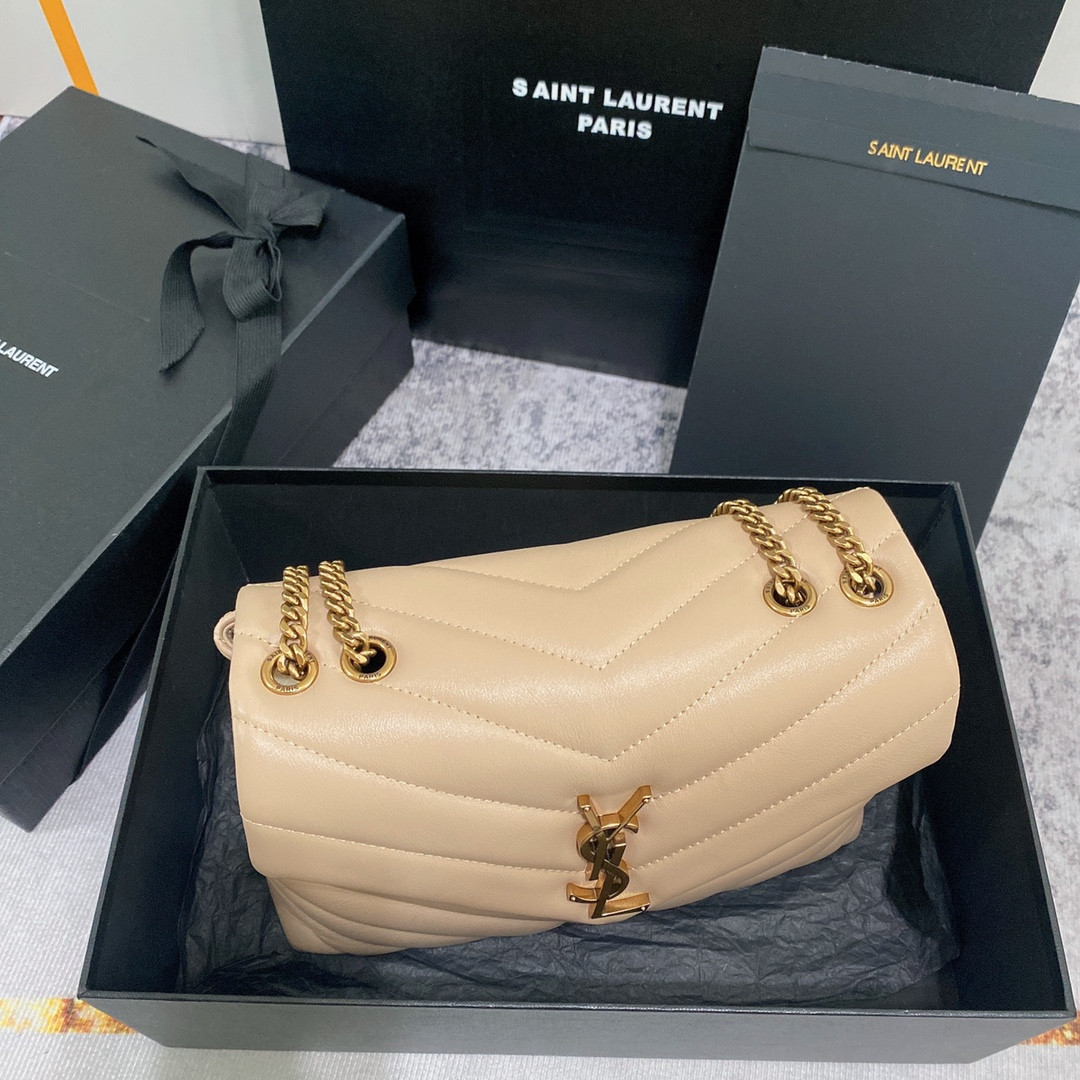 Y51 LOULOU SMALL IN QUILTED LEATHER light beige 9 X 6.1 X 3.3 INCHES