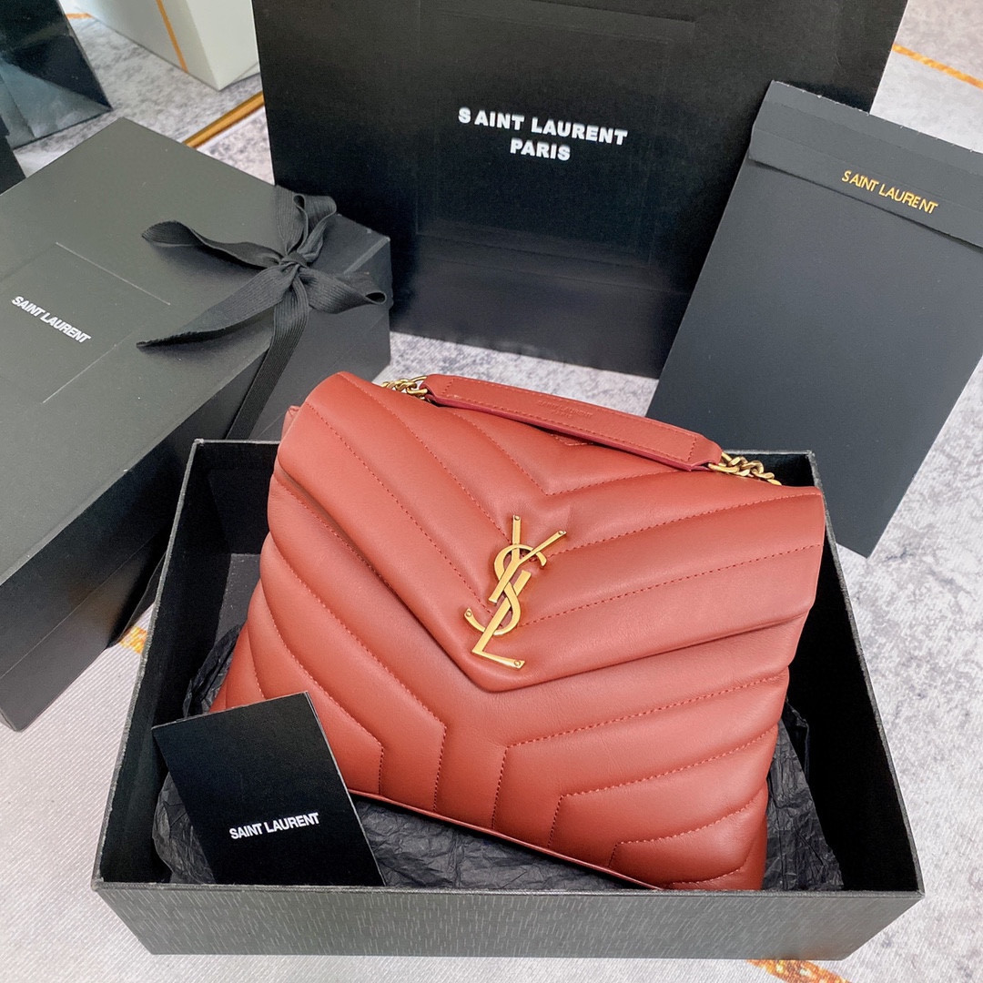 Y51 LOULOU SMALL IN QUILTED LEATHER RED GOLD 9 X 6.1 X 3.3 INCHES