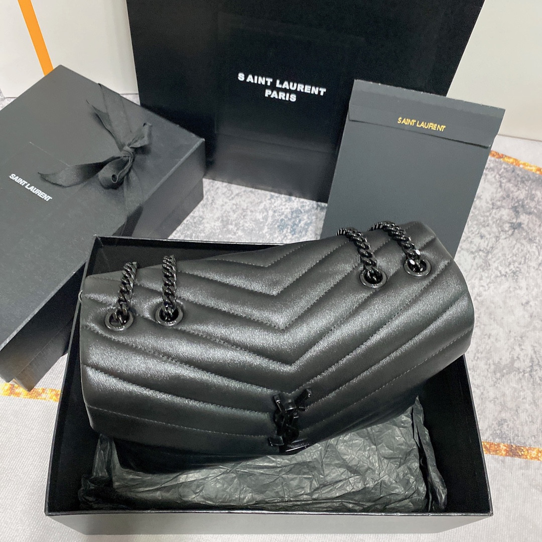 Y51 LOULOU MEDIUM IN QUILTED LEATHER ALL BLACK 12.5 X 8.6 X 3.5 INCHES